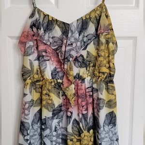 Jessica Simpson pink gray white yellow flower foral flowy dress